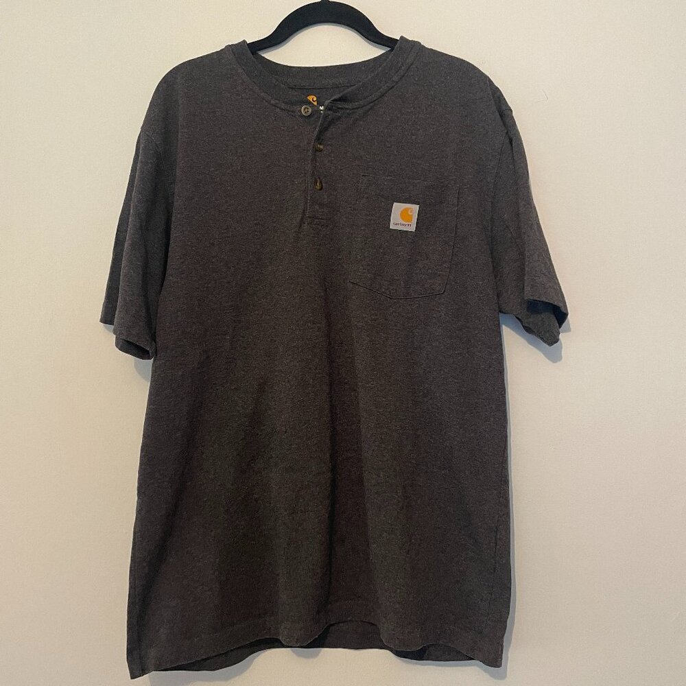 Carhartt Pocket Henley Shirt Men Medium - Gray Loose Fit 3 Button work polo